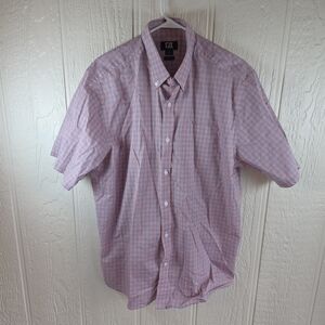 Cutter & Buck Men's Casual Pink and Blue Plaid Shirt, Size Large